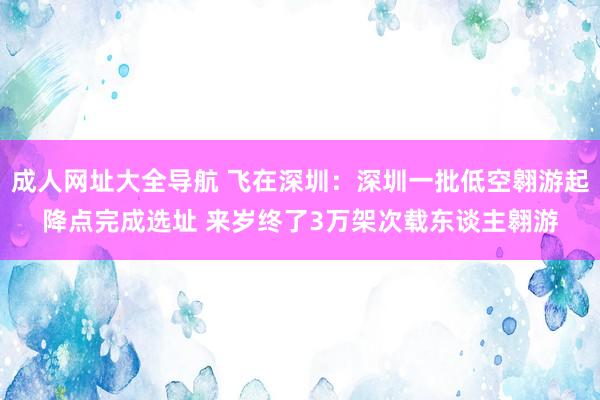 成人网址大全导航 飞在深圳：深圳一批低空翱游起降点完成选址 来岁终了3万架次载东谈主翱游