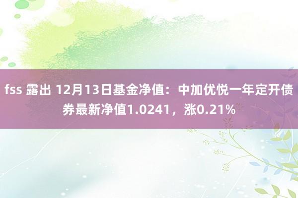 fss 露出 12月13日基金净值：中加优悦一年定开债券最新净值1.0241，涨0.21%