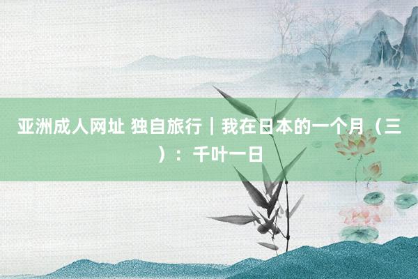 亚洲成人网址 独自旅行｜我在日本的一个月（三）：千叶一日