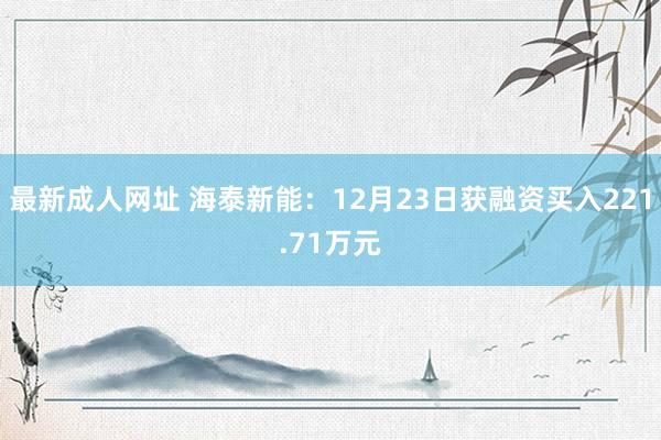 最新成人网址 海泰新能：12月23日获融资买入221.71万元