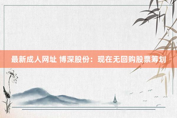 最新成人网址 博深股份：现在无回购股票筹划