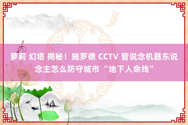 萝莉 幻塔 揭秘！施罗德 CCTV 管说念机器东说念主怎么防守城市 “地下人命线”