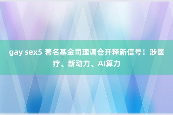 gay sex5 著名基金司理调仓开释新信号！涉医疗、新动力、AI算力