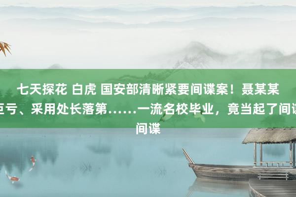 七天探花 白虎 国安部清晰紧要间谍案！聂某某巨亏、采用处长落第……一流名校毕业，竟当起了间谍