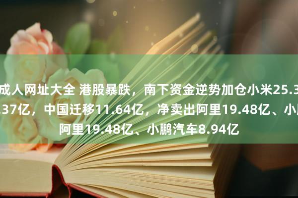 成人网址大全 港股暴跌，南下资金逆势加仓小米25.35亿、腾讯19.37亿，中国迁移11.64亿，净卖出阿里19.48亿、小鹏汽车8.94亿