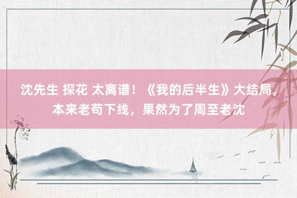 沈先生 探花 太离谱！《我的后半生》大结局，本来老苟下线，果然为了周至老沈