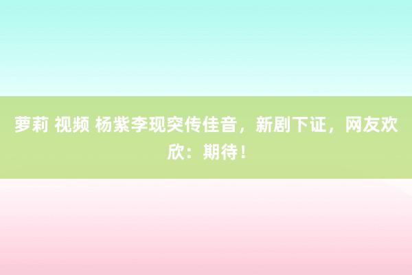 萝莉 视频 杨紫李现突传佳音，新剧下证，网友欢欣：期待！